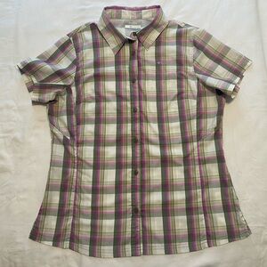 NEW Ladies’ L Columbia Gray/Pink Plaid Short Sleeve Button Up Shirt Omni-Shade